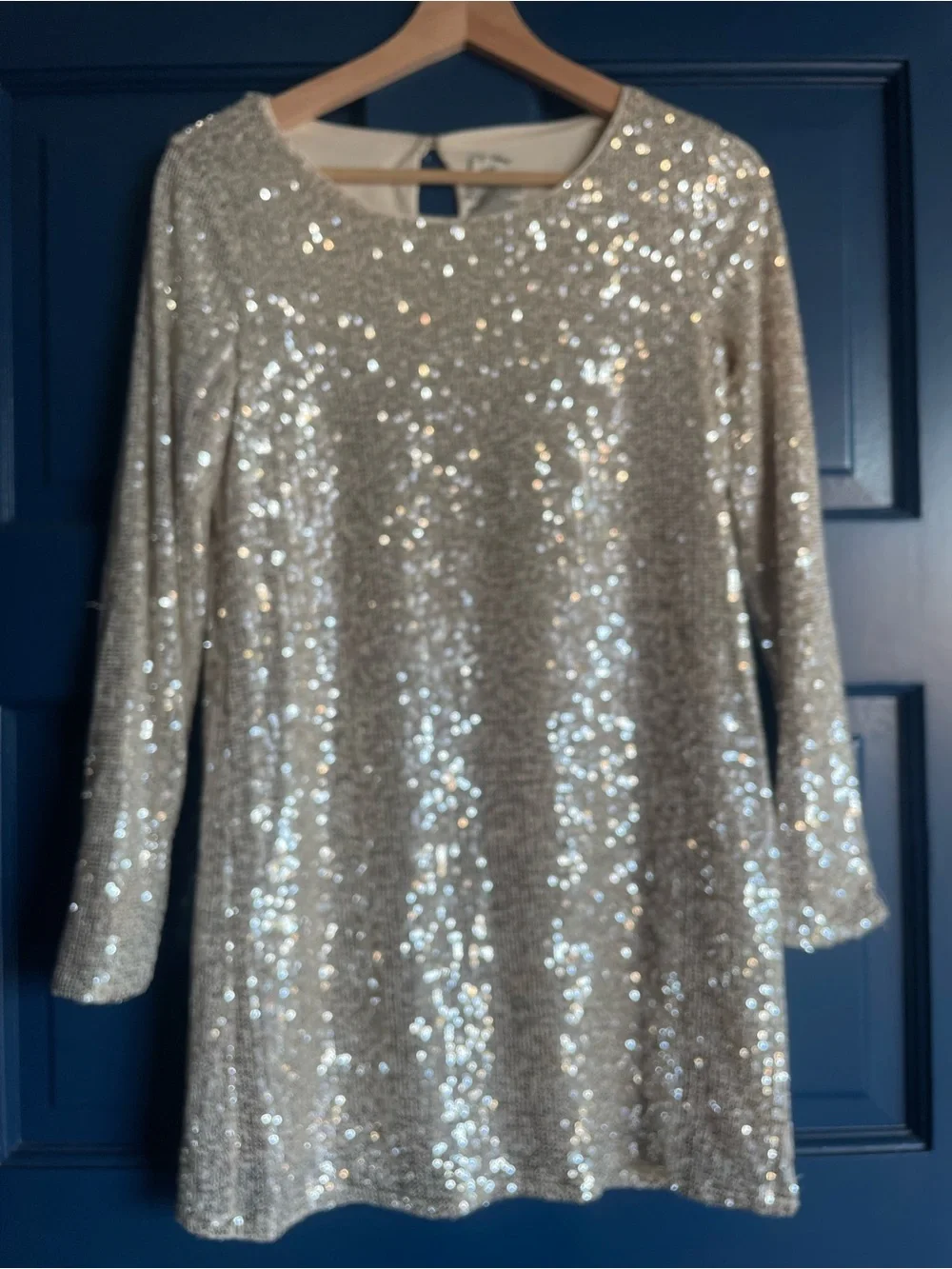 Art Class Girls XL (14) Silver Sequin Long Sleeve Keyhole Holiday Party Dress